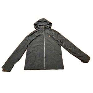 Polo Ralph Lauren Black Packable Hood Windbreaker Jacket Jockey, Size M 10-12